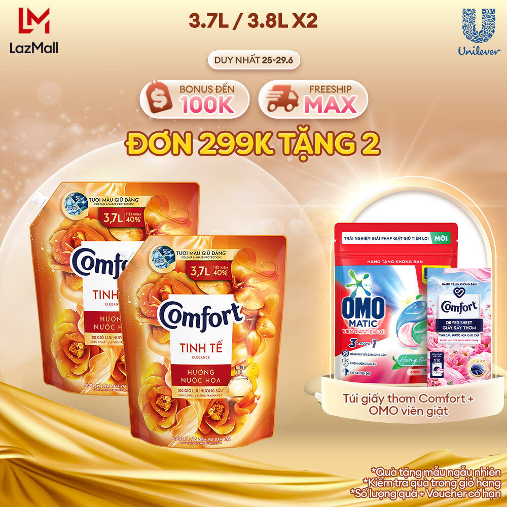 Combo 2 Túi Nước Xả Vải Comfort Đậm Đặc Hương Nước Hoa Thiên Nhiên Tinh Tế 3.8L