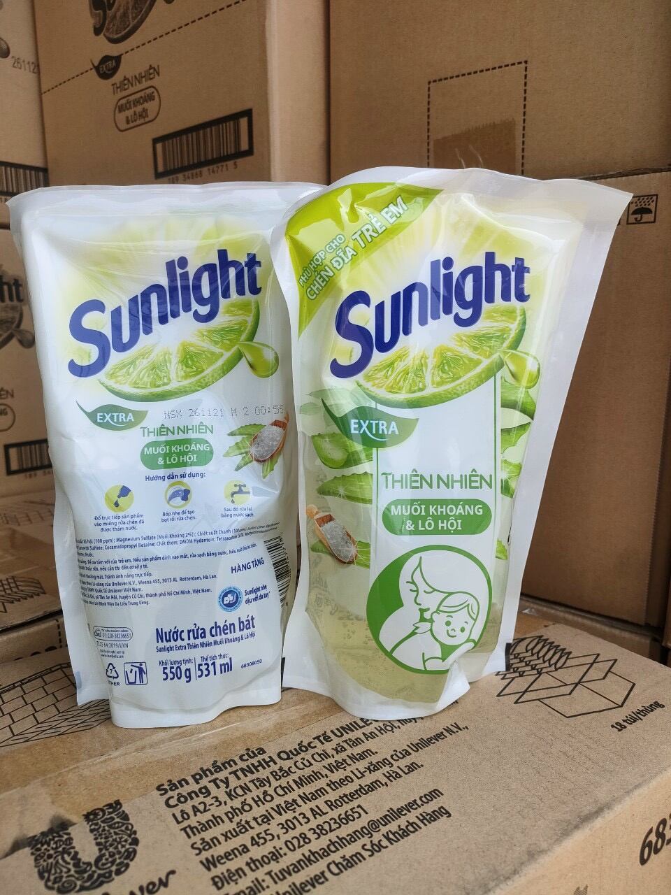 nước rửa chén sunlight túi muối khoáng& lô hội