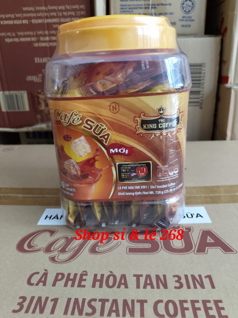 Cafe sữa 3in1 king coffee hộp nhựa 30 gói x 24gam