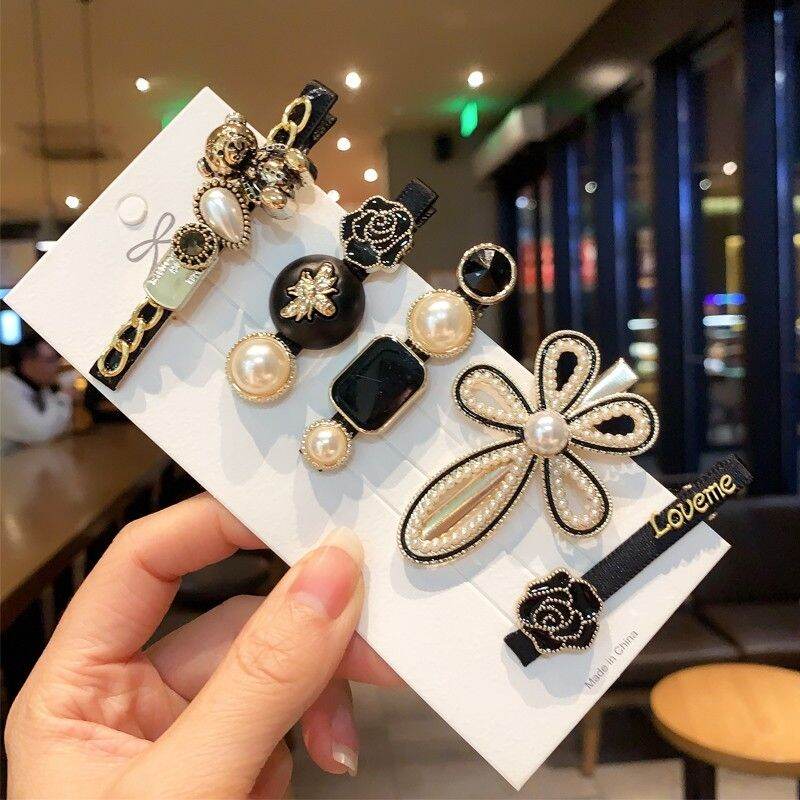 Set kẹp tóc hoa đen 5 chi tiết