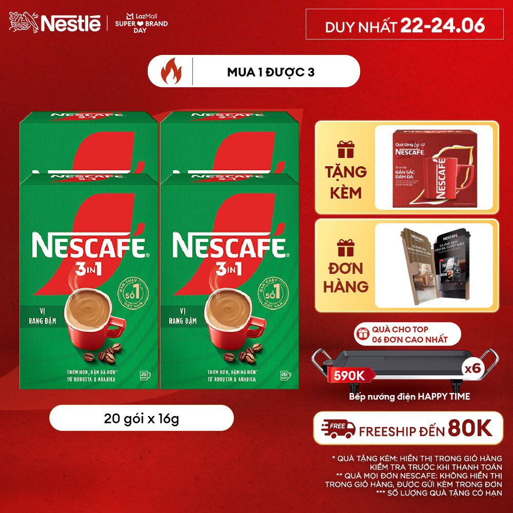 [ƯU ĐÃI THÁNG 6][FREESHIP HCM] Combo 4 hộp cà phê hòa tan Nescafé 3in1 công thức cải tiến - vị rang đậm (Hộp 20 gói)
