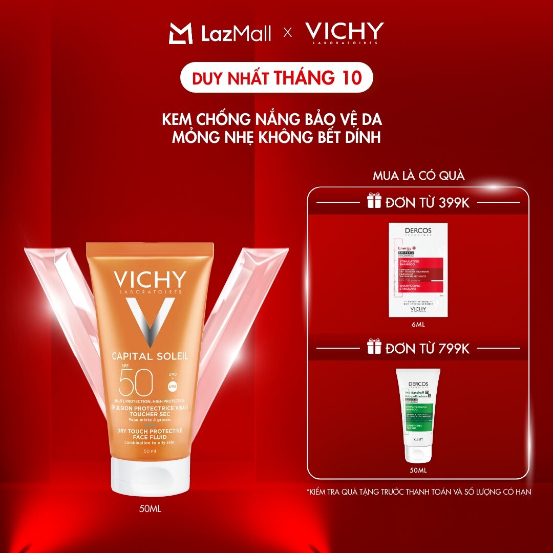 Kem chống nắng không nhờn rít SPF 50 UVA +UVB Vichy Capital Soleil Mattifying Dry Touch Face Fluid