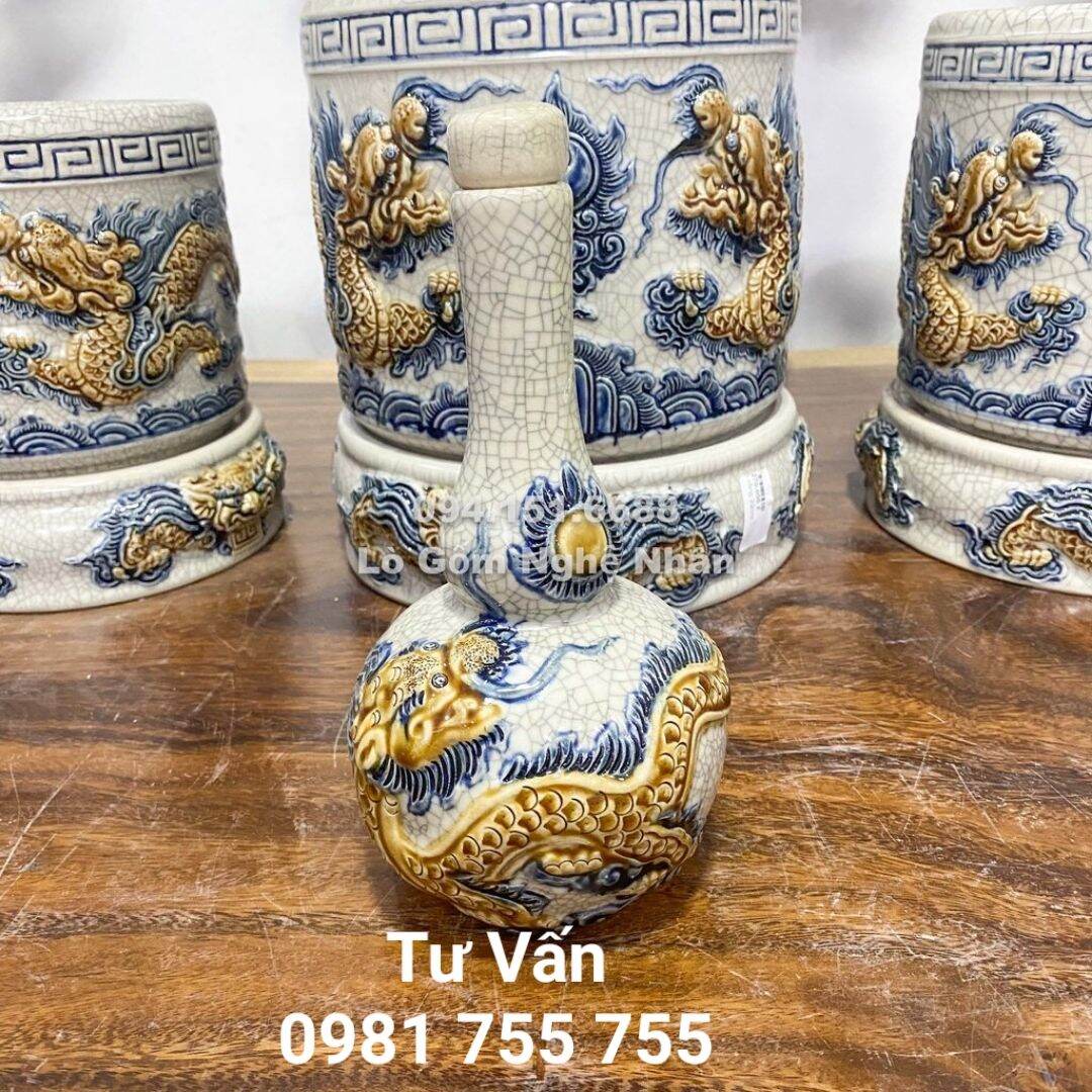 Nậm rượu hoa sen thờ cúng men rạn bát tràng cao cấp_hàng nghệ nhân chế tác