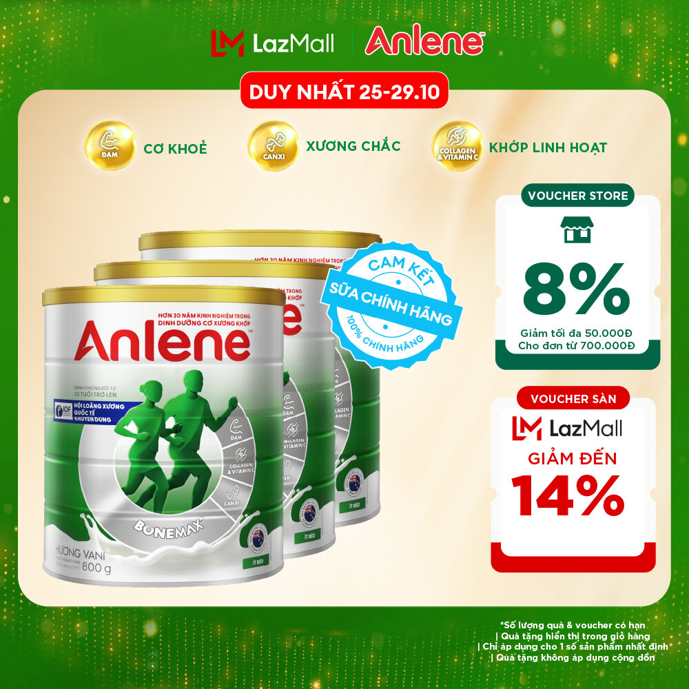 [Voucher giảm đến 26%]Combo 3 Sữa Bột Anlene Hương Vani 800G