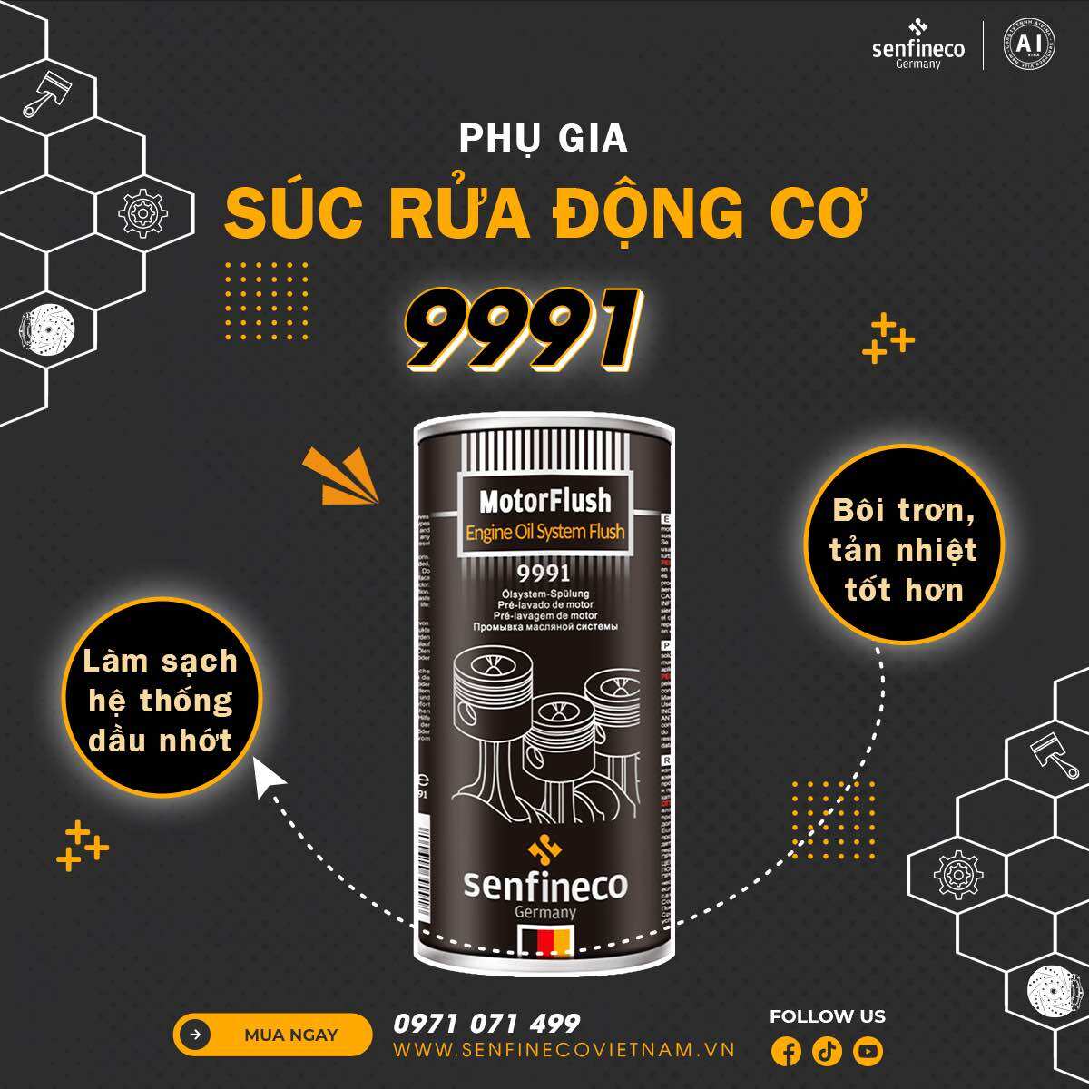 Súc động cơ làm sạch máy, sạch khoang nhớt senfineco 9991