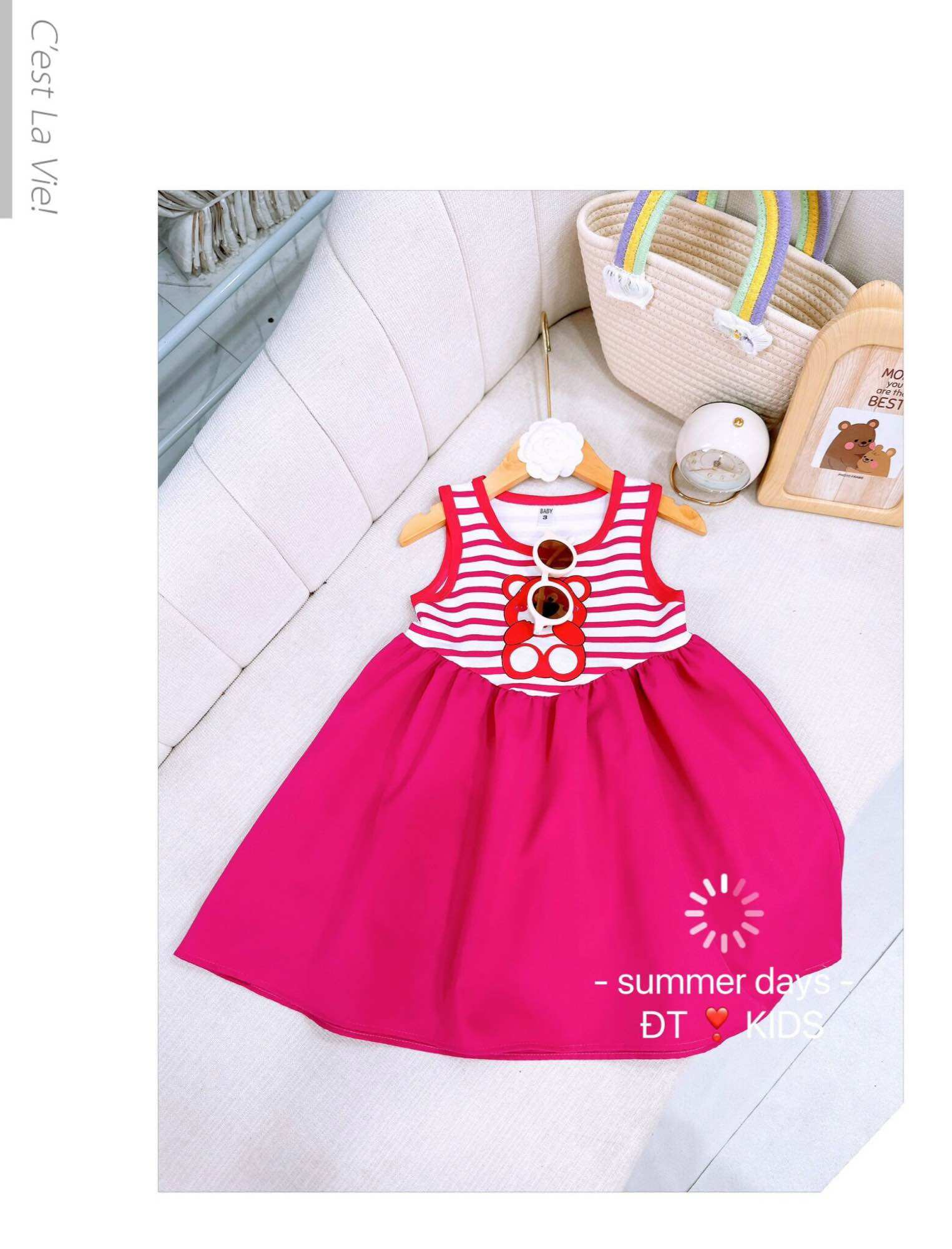 🌺 K69- VÁY 3 LỖ SỌC GẤU HỒNG DỄ THƯƠNG