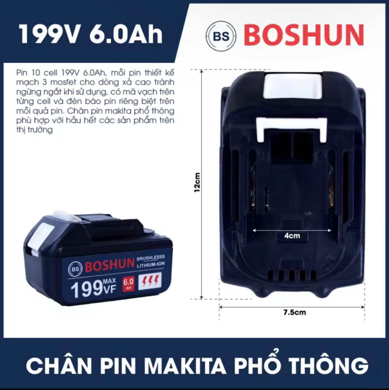 Pin 10 cell Pin Máy Khoan Pin Máy Bulong 118V 199V Chân Pin MAKITa thông dụng Mua 4 Pin Tặng Hộp Nhựa Đựng