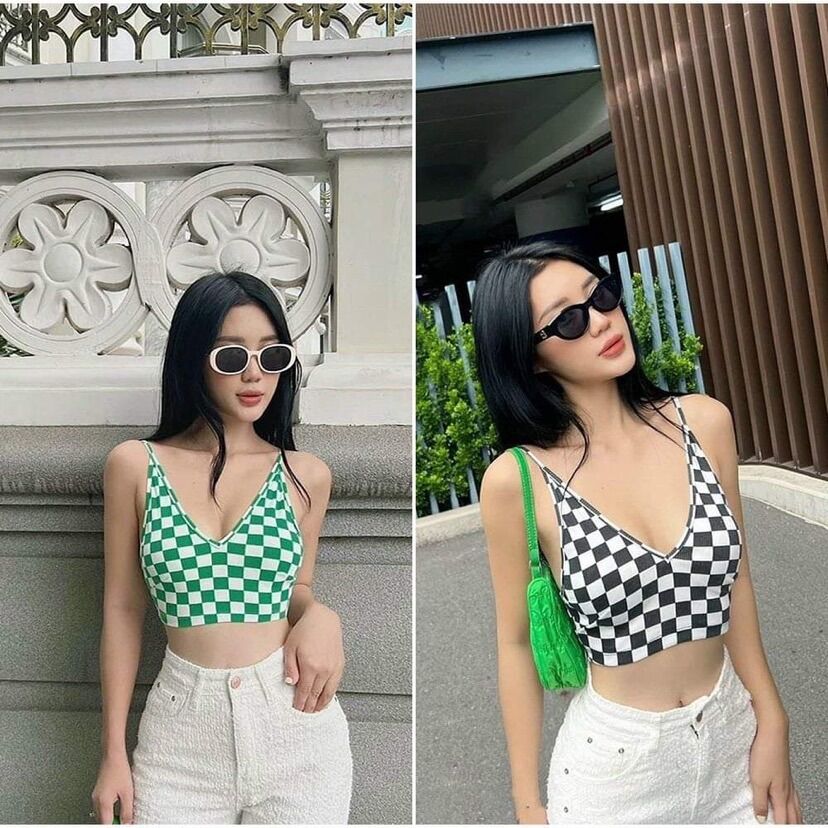Áo ba lỗ cổ V/ áo croptop caro C3