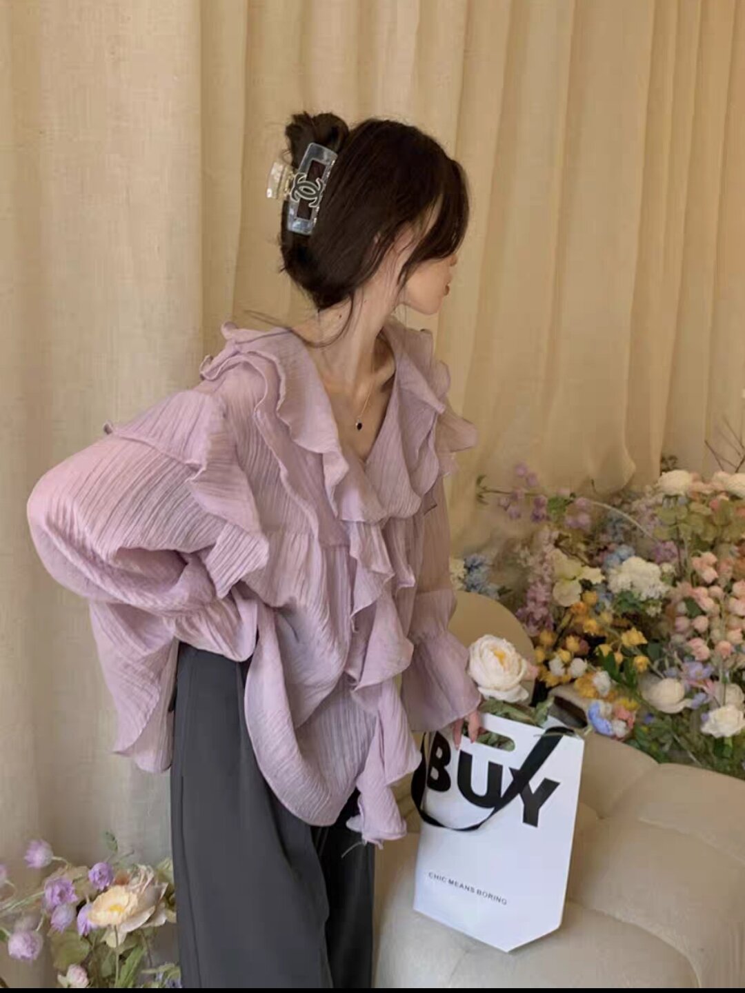 áo kiểu phối bèo tay bo tiểu thư