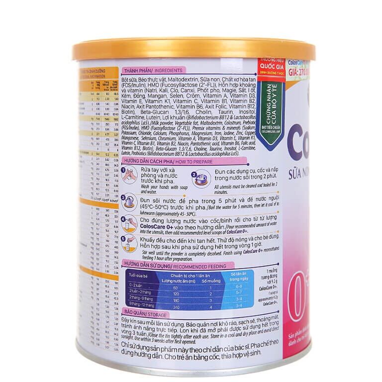 Sữa bột Coloscare số 0+ lon 800g