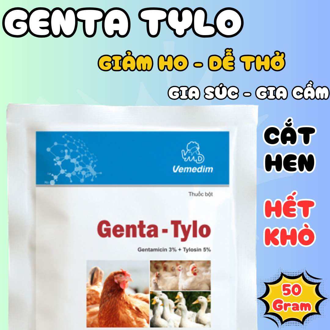 Genta tylo viêm phổi, hen khẹt, tiêu chảy gia súc, gia cầm 50gram