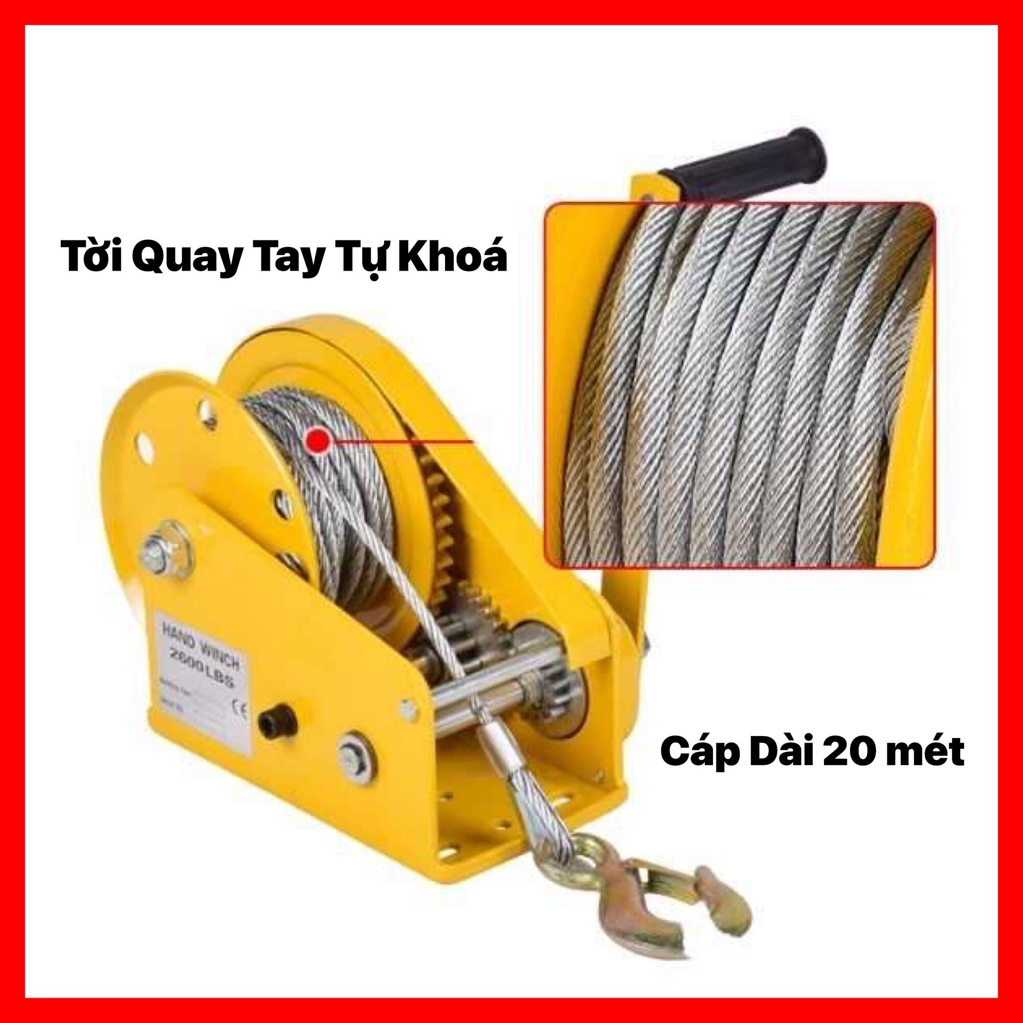 Tời quay tay tự khoá cáp dài 20 mét
