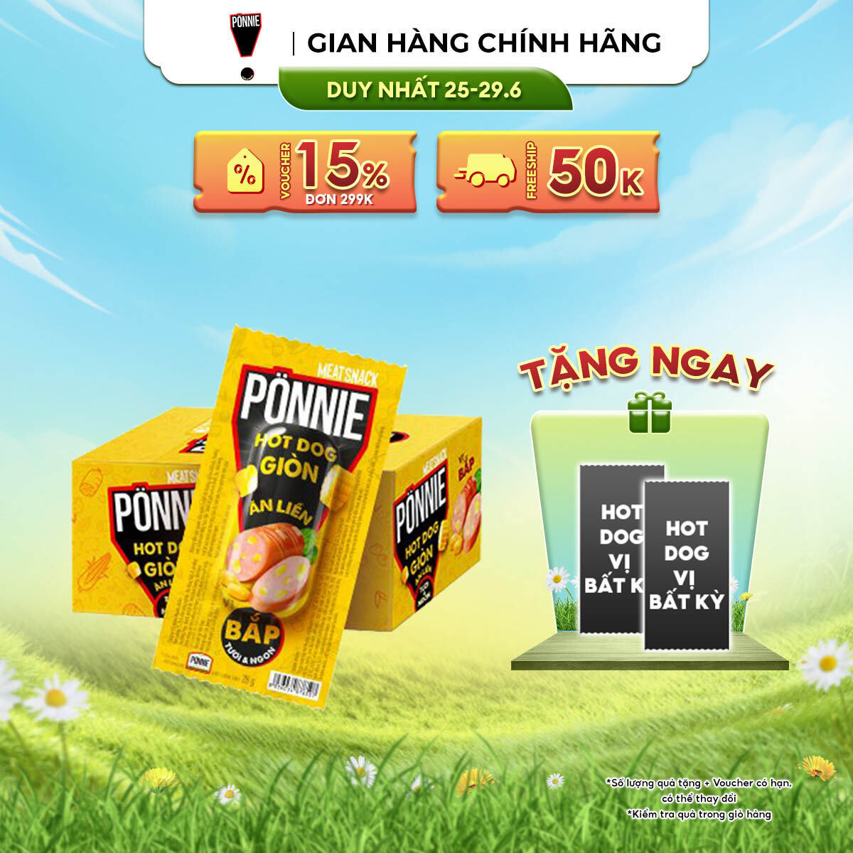 [DUY NHẤT 25-29.06 VOUCHER 18% ĐƠN 249K] Ponnie Hot Dog Giòn Ăn Liền Vị Bắp Hộp 20 Cây x 28G