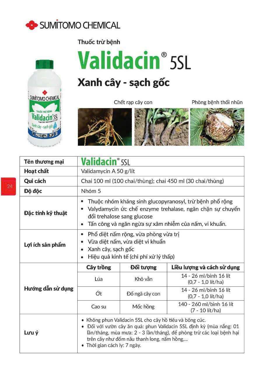 Thuốc trừ nấm hồng, đốm vằn Validacin 5SL (1chai 450ml)