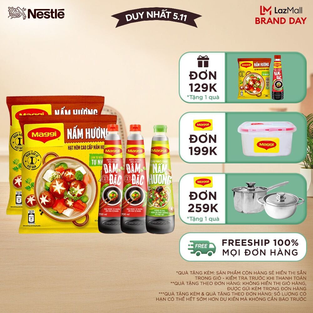 [ƯU ĐÃI THÁNG 11] [FREESHIP HCM] Combo MAGGI®: 2 bịch Hạt nêm Nấm Hương 450g + 2 chai Nước tương Đậu