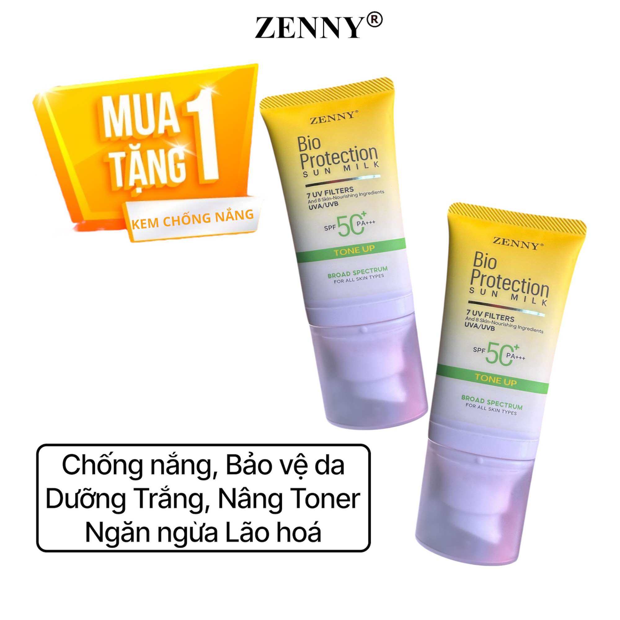 Kem Chống Nắng Zenny 40ML (Mua 1 Tặng 1) - Dưỡng trắng cấp ẩm nâng tông toner Bảo vệ da