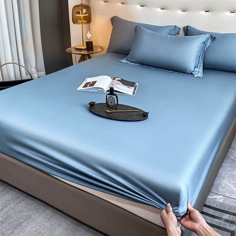 Bộ Ga Gối Cotton Lụa Tencel 40s Hàn Quốc 3 Món HINF BEDDING Ga Giường Bo Thun Màu Basic Trơn Đủ Size