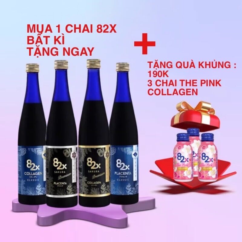 Nước Uống Đẹp Da 82x Classic, Sakura Premium Collagen & Placenta 500ml Nhật Bản.