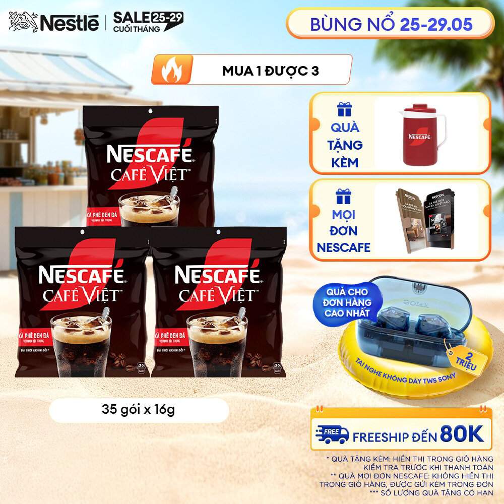 [ƯU ĐÃI THÁNG 5] [FREESHIP HCM] Combo 3 Túi Cà phê hòa tan NESCAFÉ Café Việt Cà phê đen đá (Túi 35 gói x 16g)