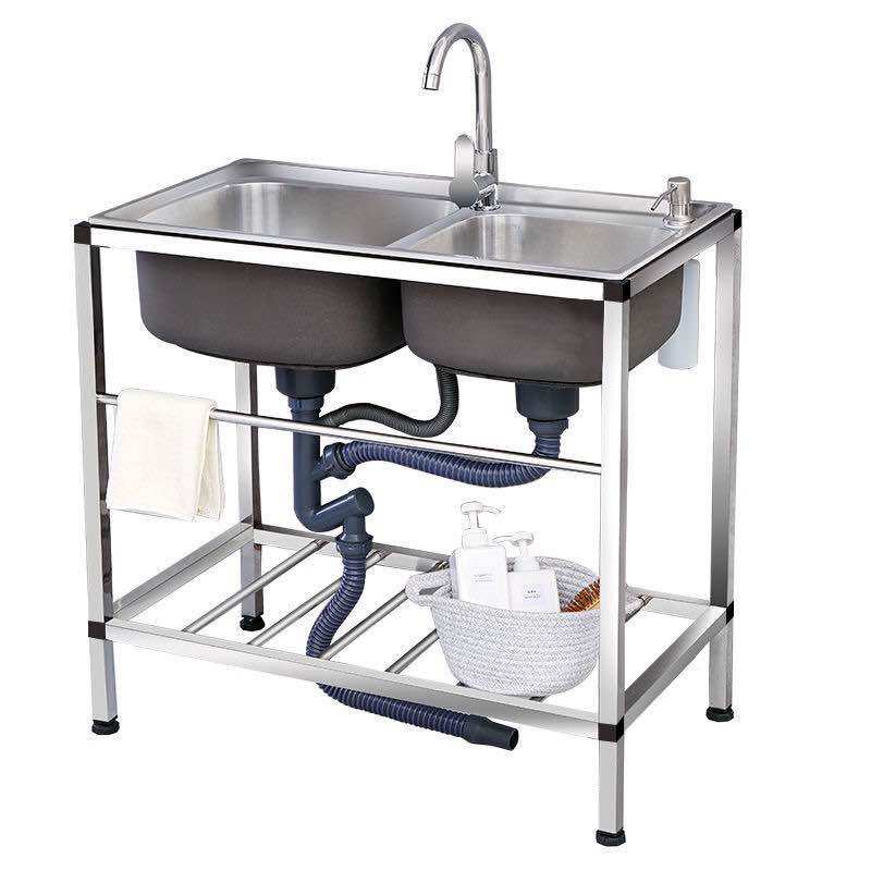 Chậu rửa chén 2 hộc inox ( gồm: chậu, chân, vòi, bộ xả)