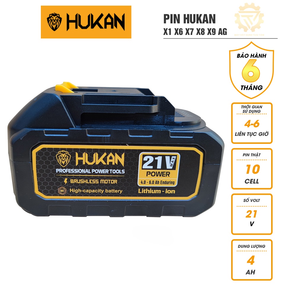 Pin HUKAN 10cell 21V có đèn báo pin dung lượng 4.0 Ah phù hợp cho dòng máy khoan X1 X6 X7 X8 X9 AG-PR99 cưa máy