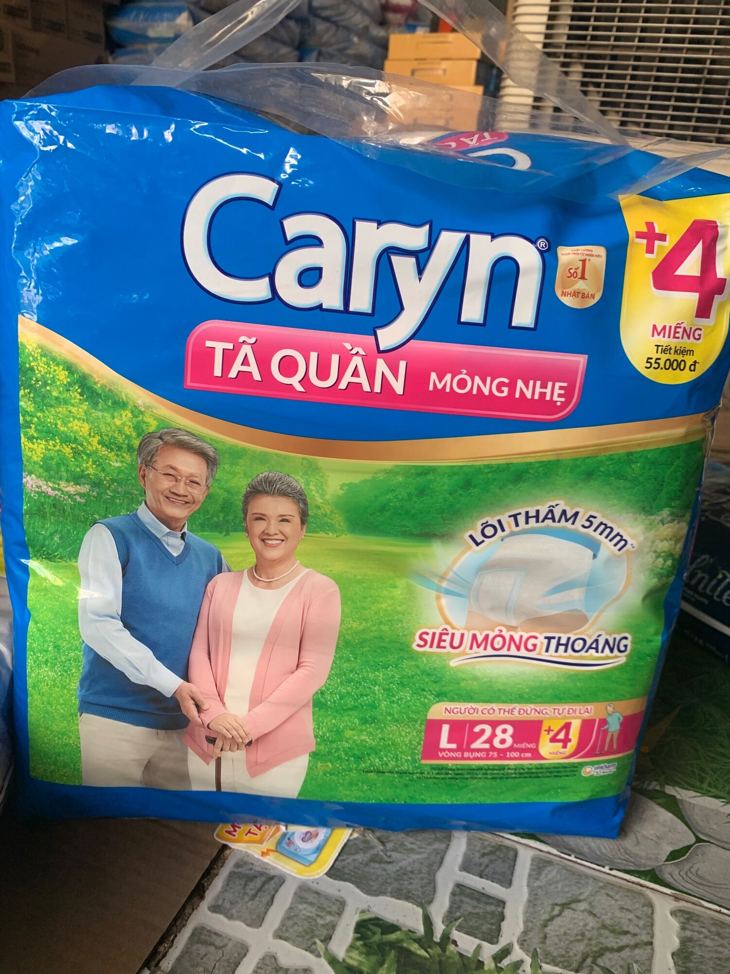 Tã quần caryn mỏng nhẹ L28 ,M32,XL24 miếng, tã caryn gói lớn siêu tiết kiệm dành cho người già