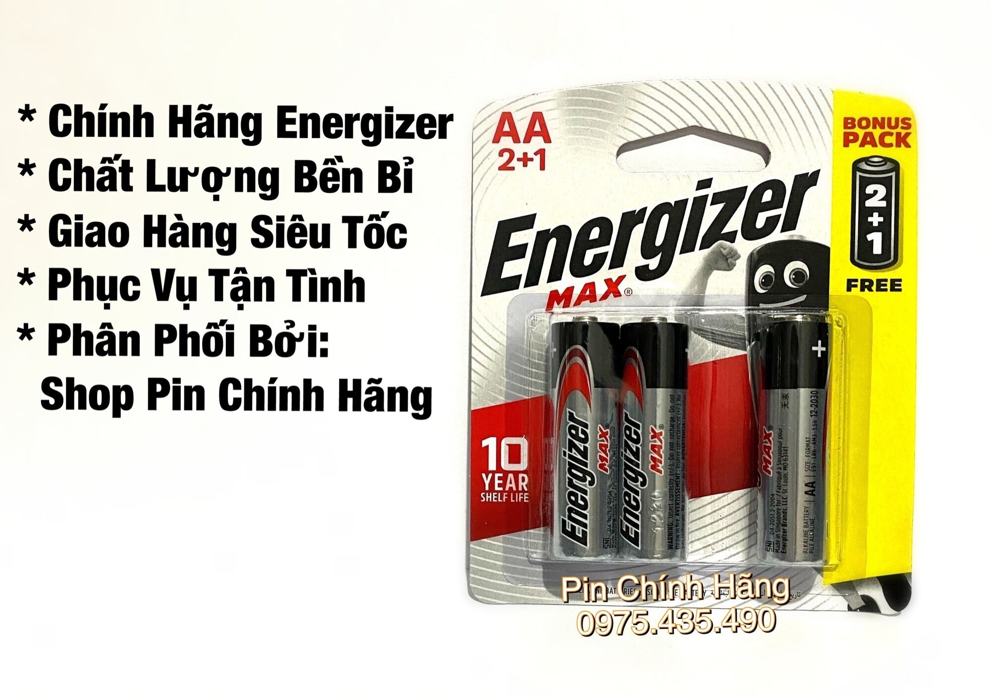 Vỉ 3 viên pin aa energizer alkaline max e91bp2+1 hàng chính hãng