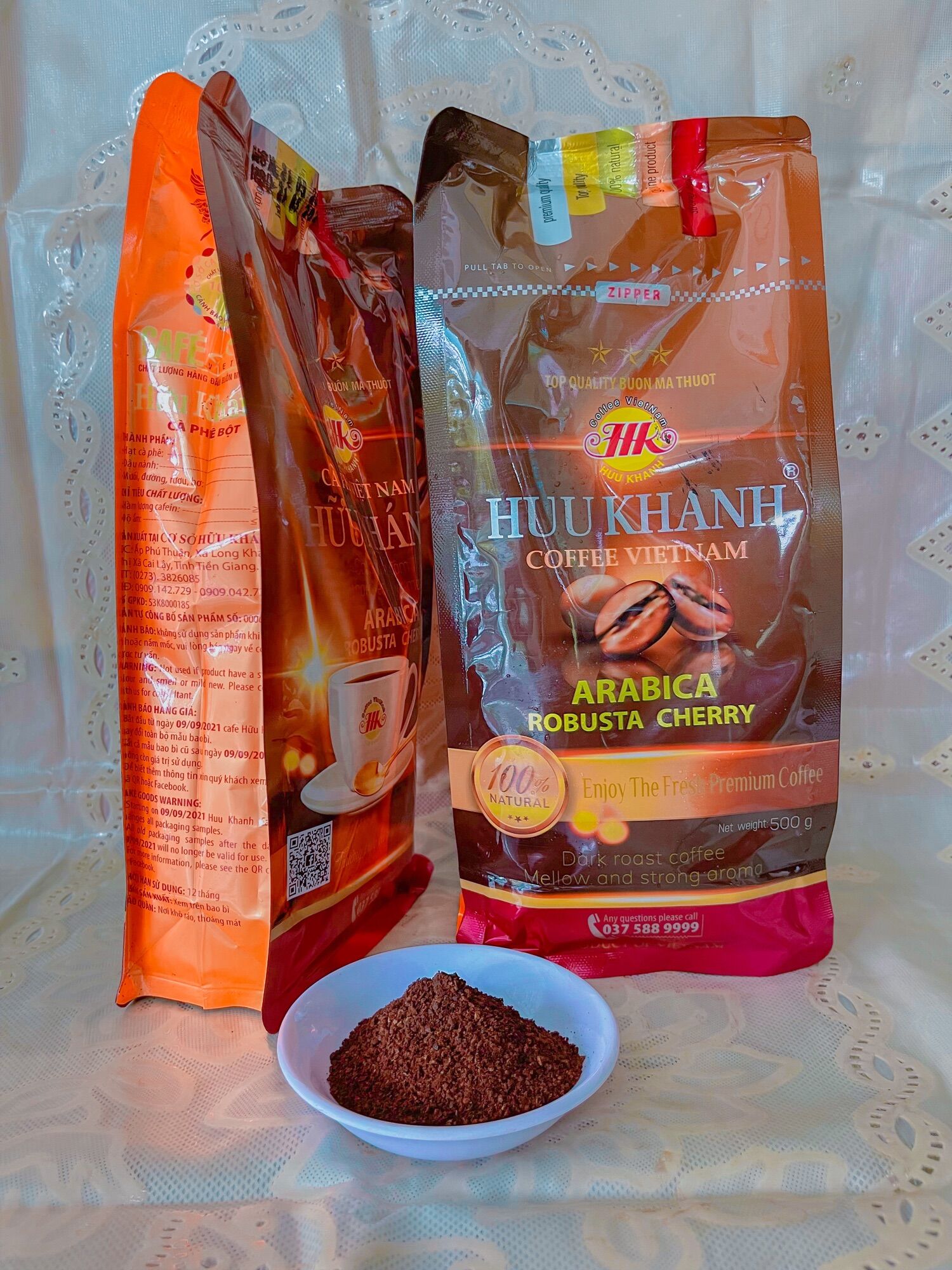 1KG Cà phê HỮU KHÁNH 3 SAO (2bịch/bịch 500gr)