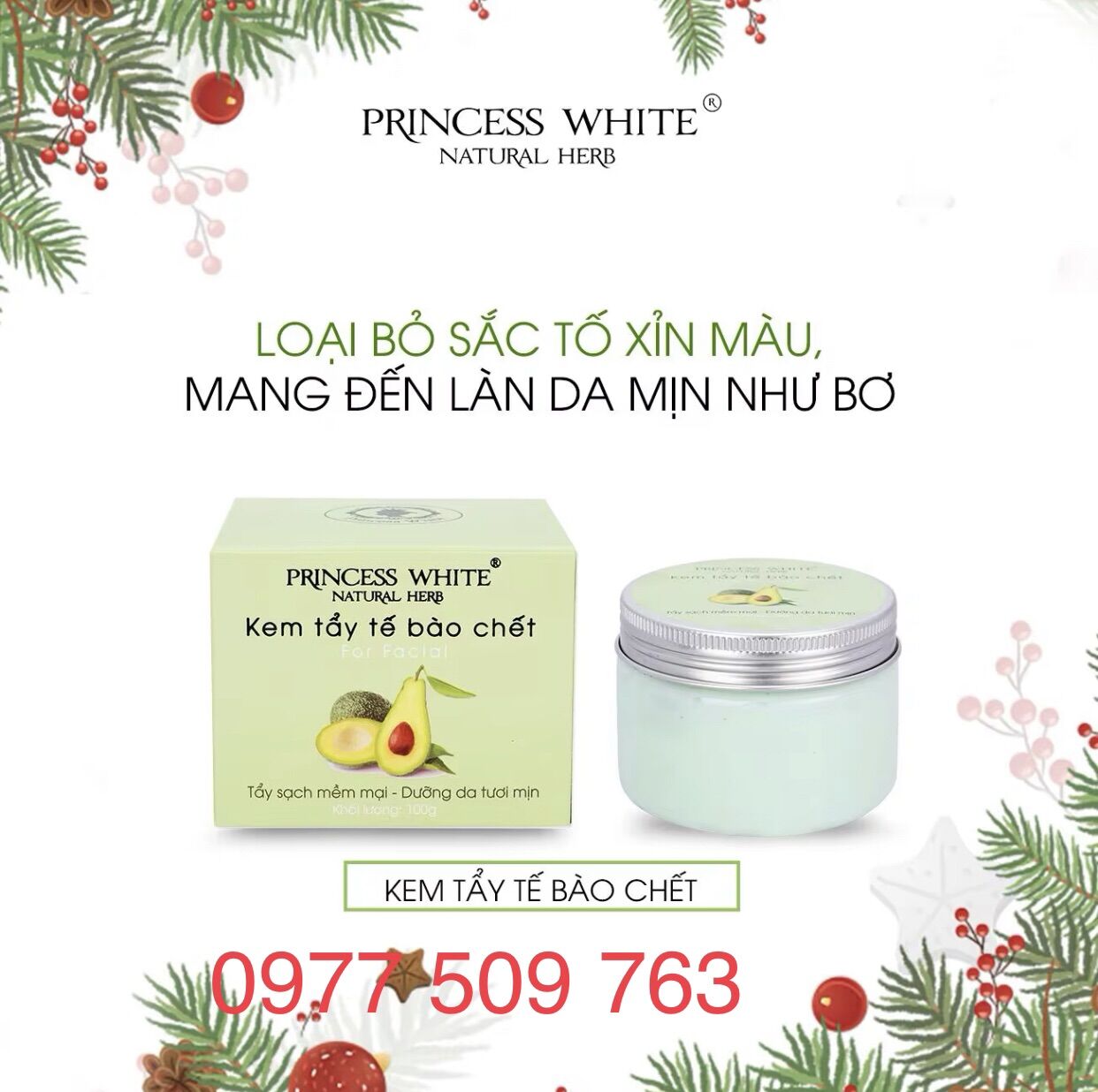 Kem Tẩy Tế Bào Chết Da Mặt Princess White Chiết Xuất Từ Quả Bơ 100ml