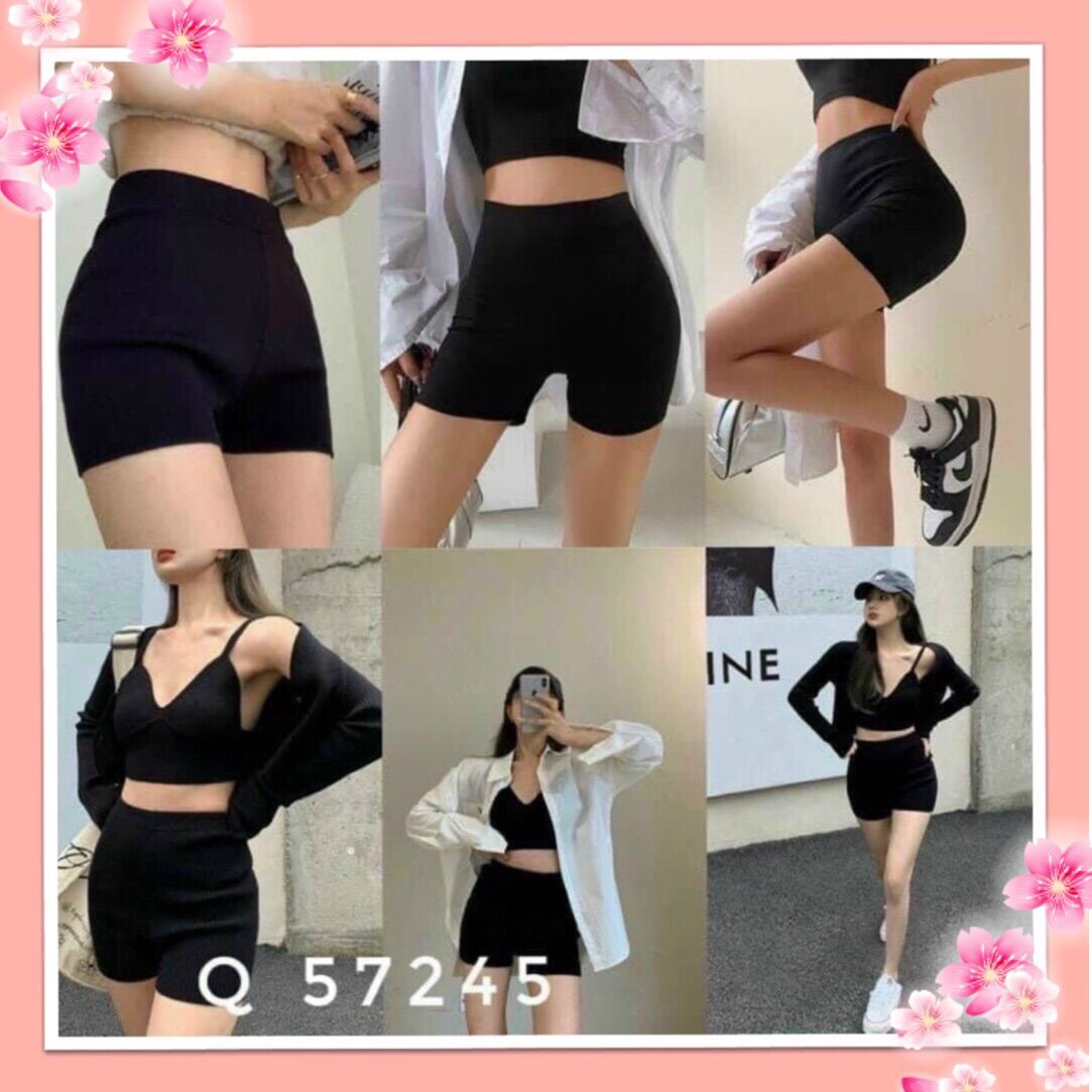 Quần đùi legging cạp cao co giãn 4 chiều
