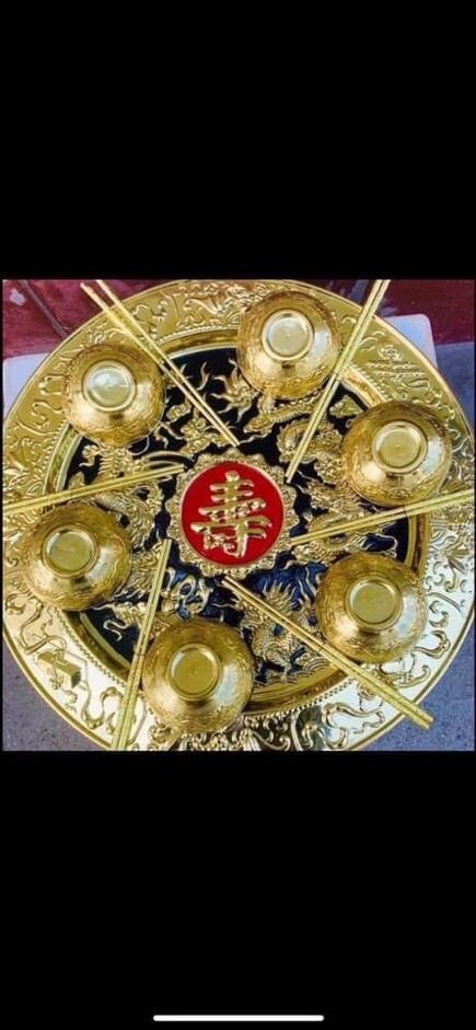 Mâm đồng bát đũa nhà làm bằng đồng