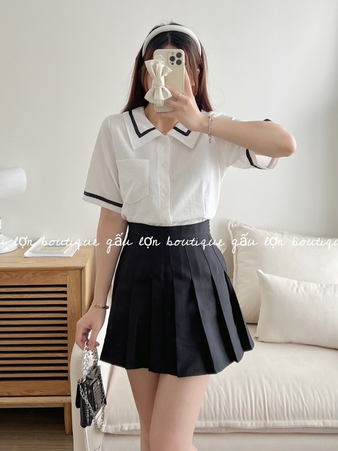 áo sơ mi cổ bẻ viền đen cộc tay ulzzang