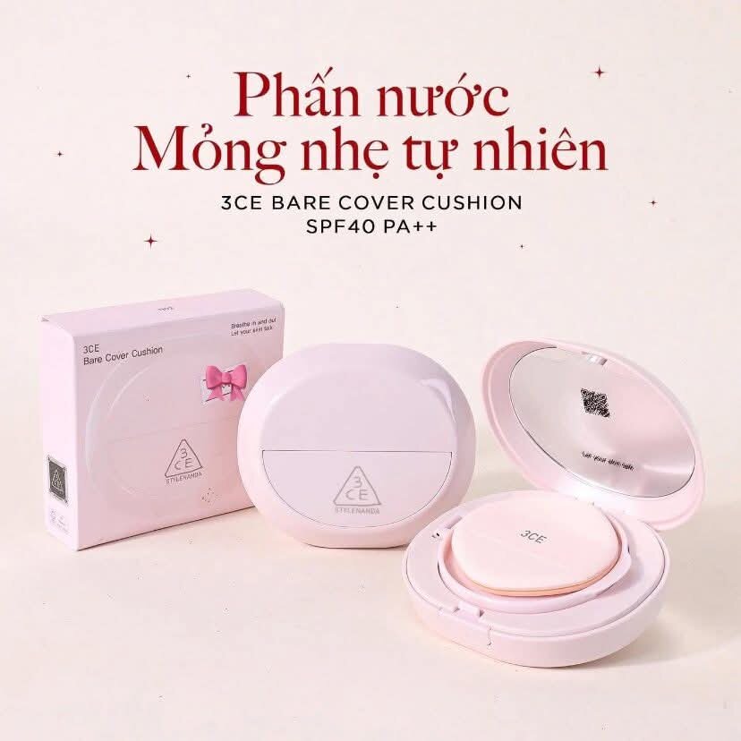 [DATE T03/2026] Phấn nước 3ce Bare Cover Cushion SPF 40 PA++ màu N02
