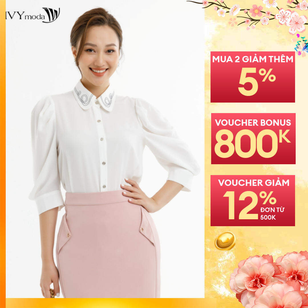 Áo sơ mi lụa vổ viền ivy moda ms 16m7579