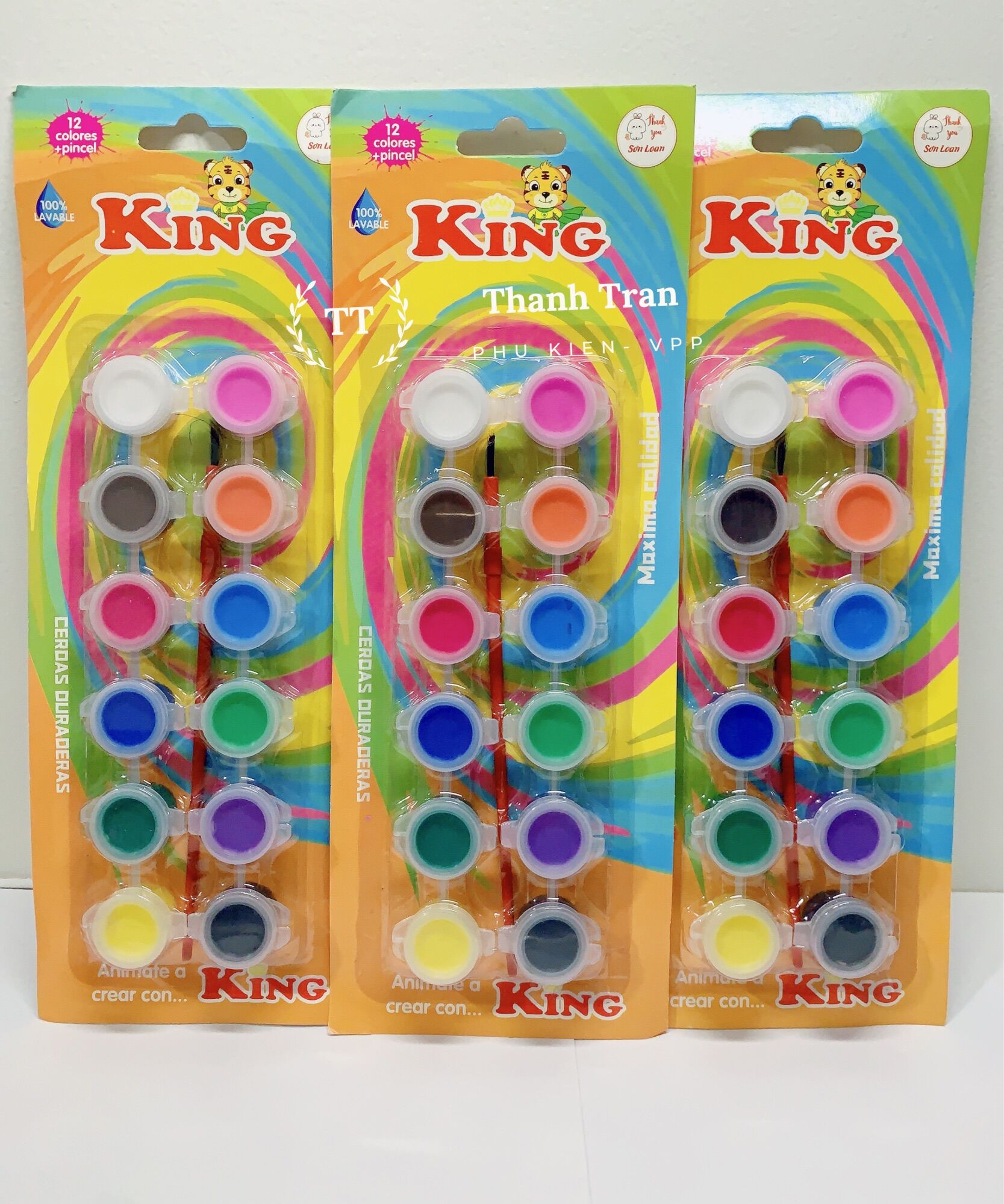 Vỉ 12 màu nước king kèm cọ tập tô vẽ cho bé