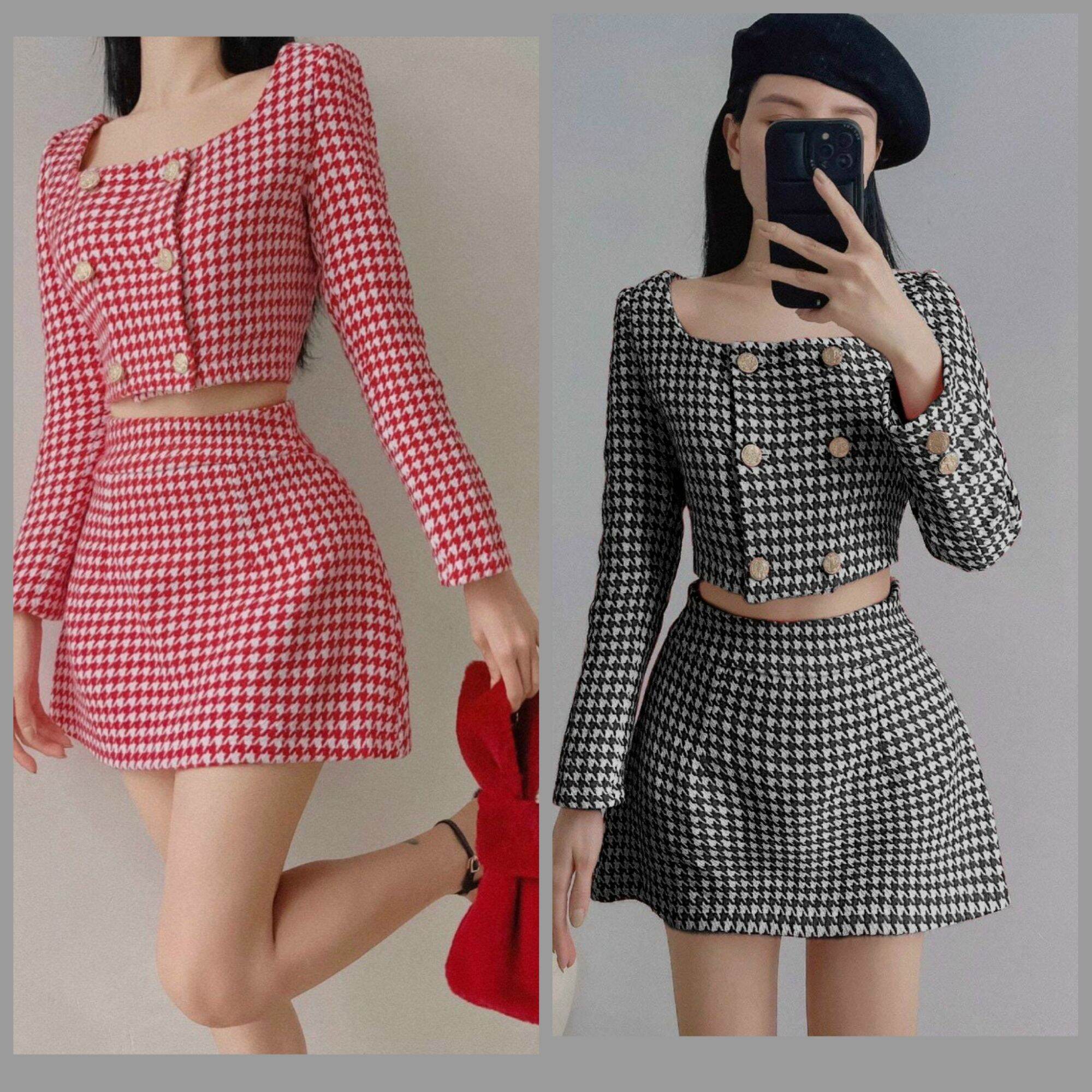 Set caro croptop cột nơ giá rẻ nhất tháng 2/2024