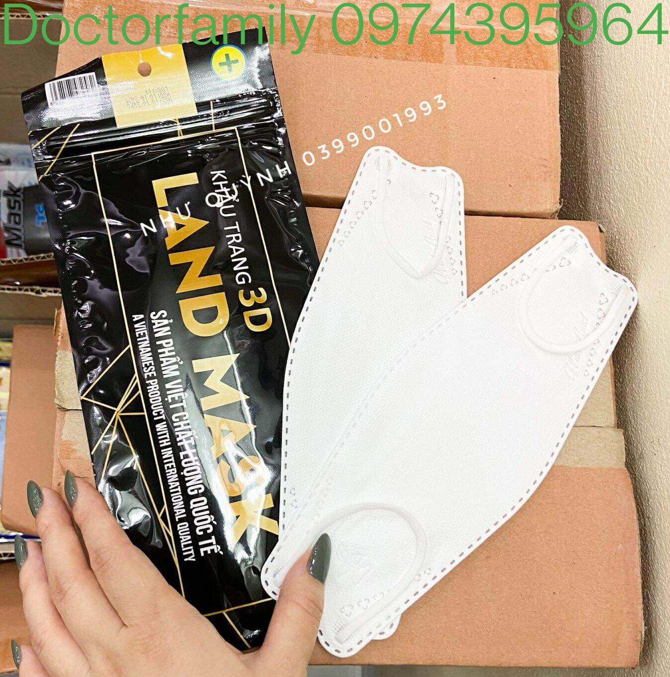 1 gói 2 chiếc khẩu trang landmask kf94 form 3d xuất khẩu vỏ đen