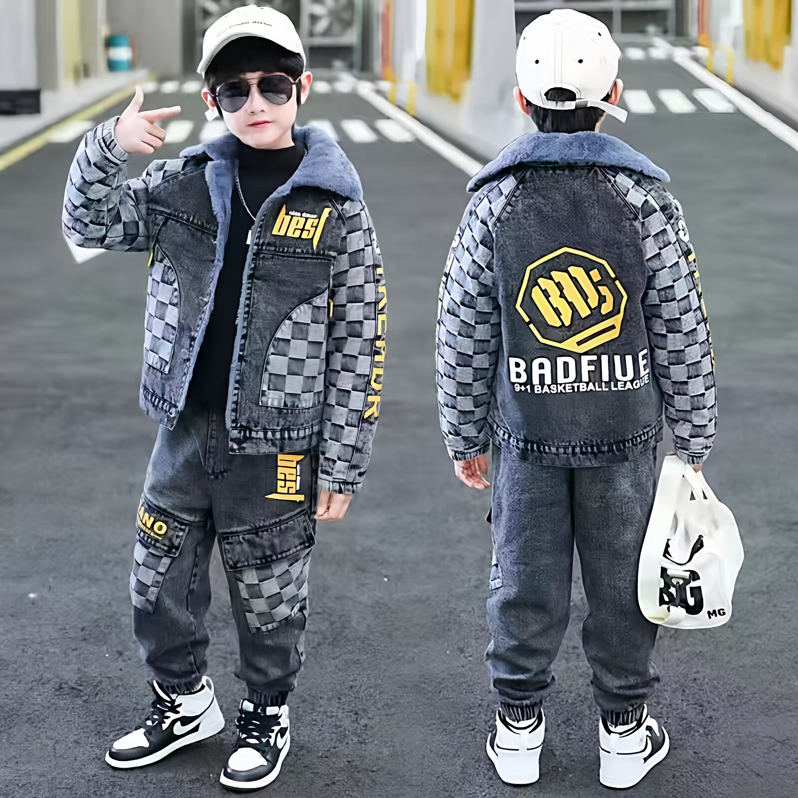 Bé Trai Mùa Đông Thời Trang Dày Dặn Áo Khoác Và Quần Bộ Trang Phục Hai Mảnh Lót Ấm Áp Lông Cừu Dành Cho Trẻ Từ 5-14 Tuổi