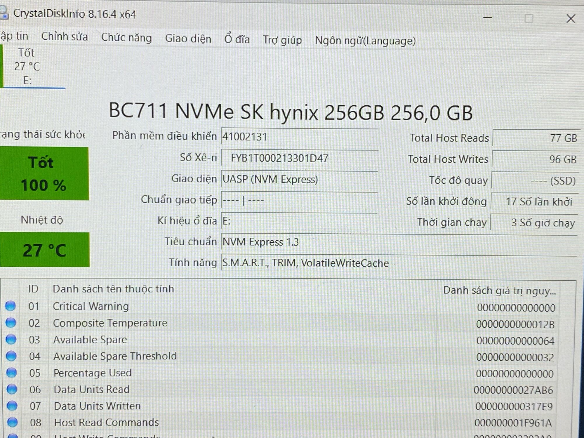 Ổ ssd 256gb chuẩn m.2 nvme 2230 tháo máy mới
