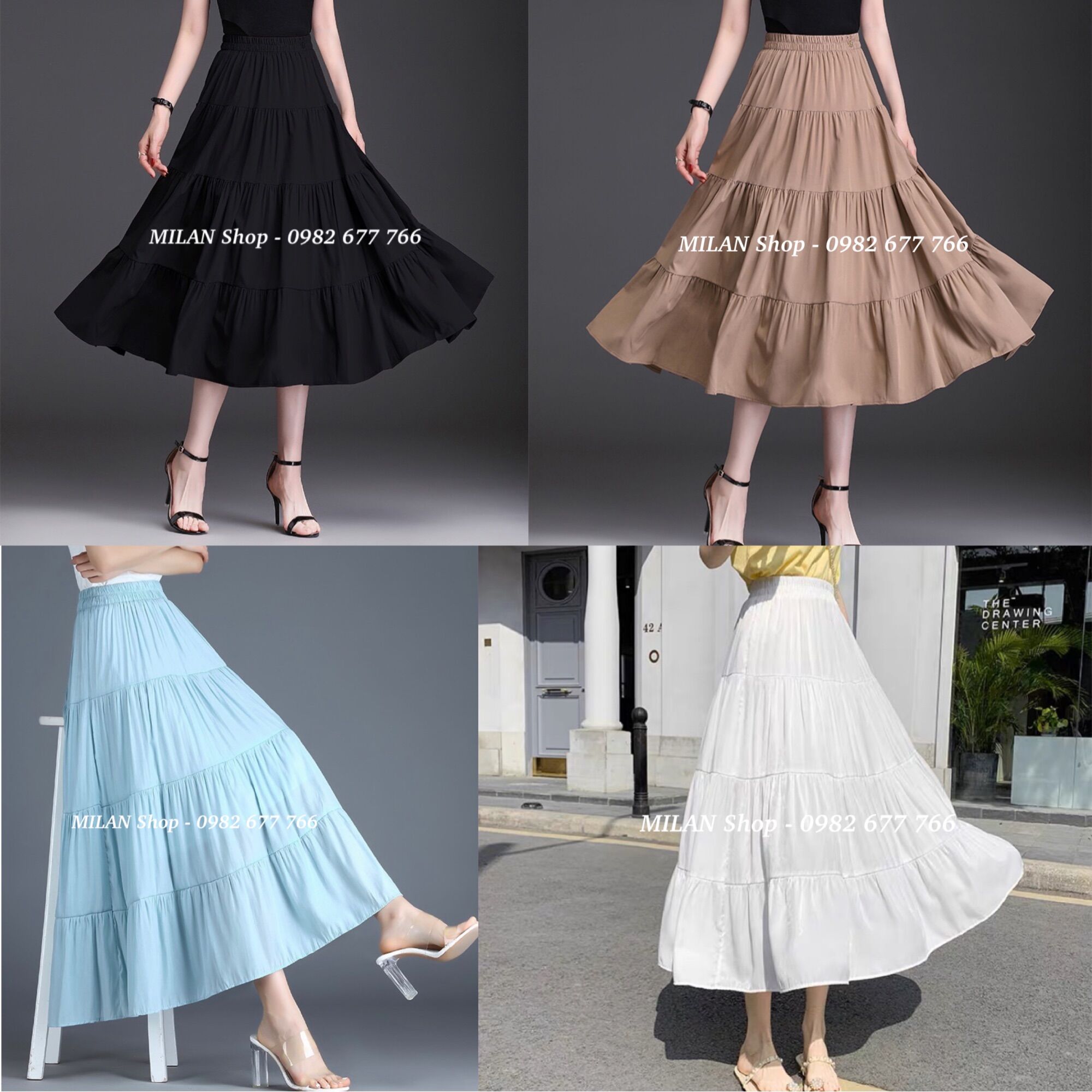 Chân váy lụa dài midi các kiểu Quảng Châu