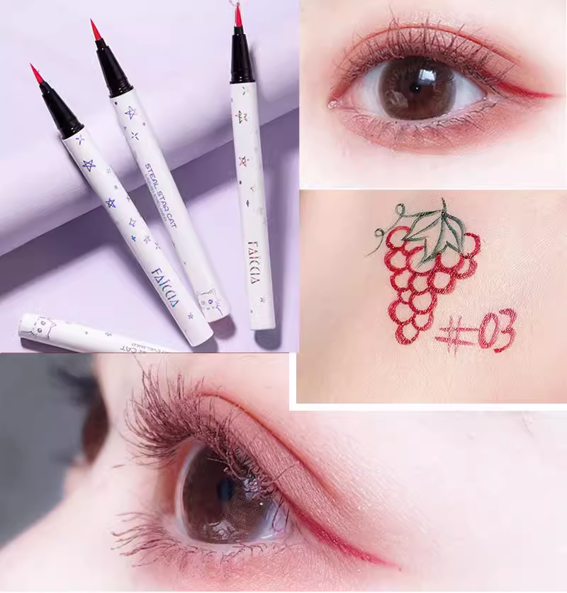 Bút kẻ mắt màu đỏ mới, bút kẻ mắt trái tim ngôi sao đỏ trang điểm sáng tạo, bút kẻ mắt màu đỏ rượu bền lâu