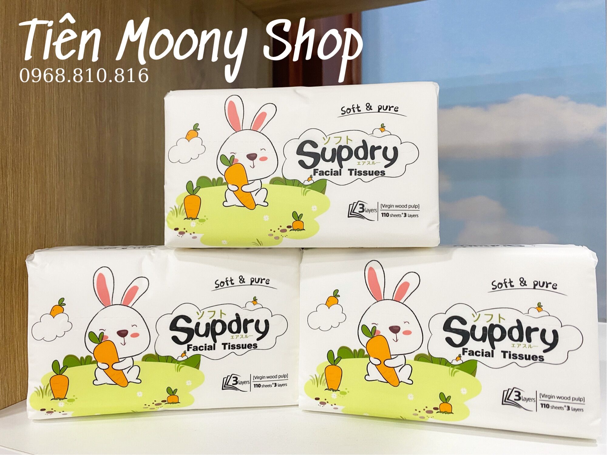 Khăn giấy rút 3 lớp Supdry gói 110 tờ