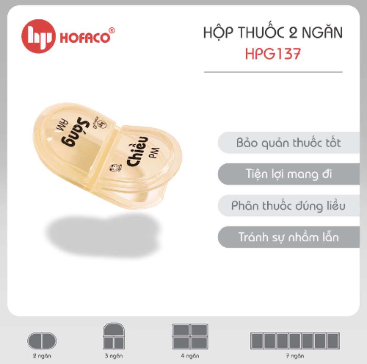 [Chính Hãng HOFACO] Hộp Chia Thuốc 2 Ngăn, 4 Ngăn