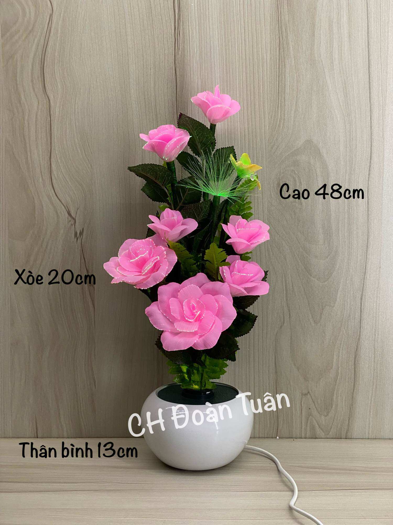 Chậu hoa đèn LED để bàn trang trí - đèn bình hoa thủy tinh