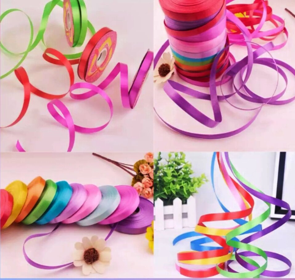 Dây ruy băng nhựa- Ruy băng cột bóng làm nơ trang trí handmade cuộn 1.2cm dài 25 mét