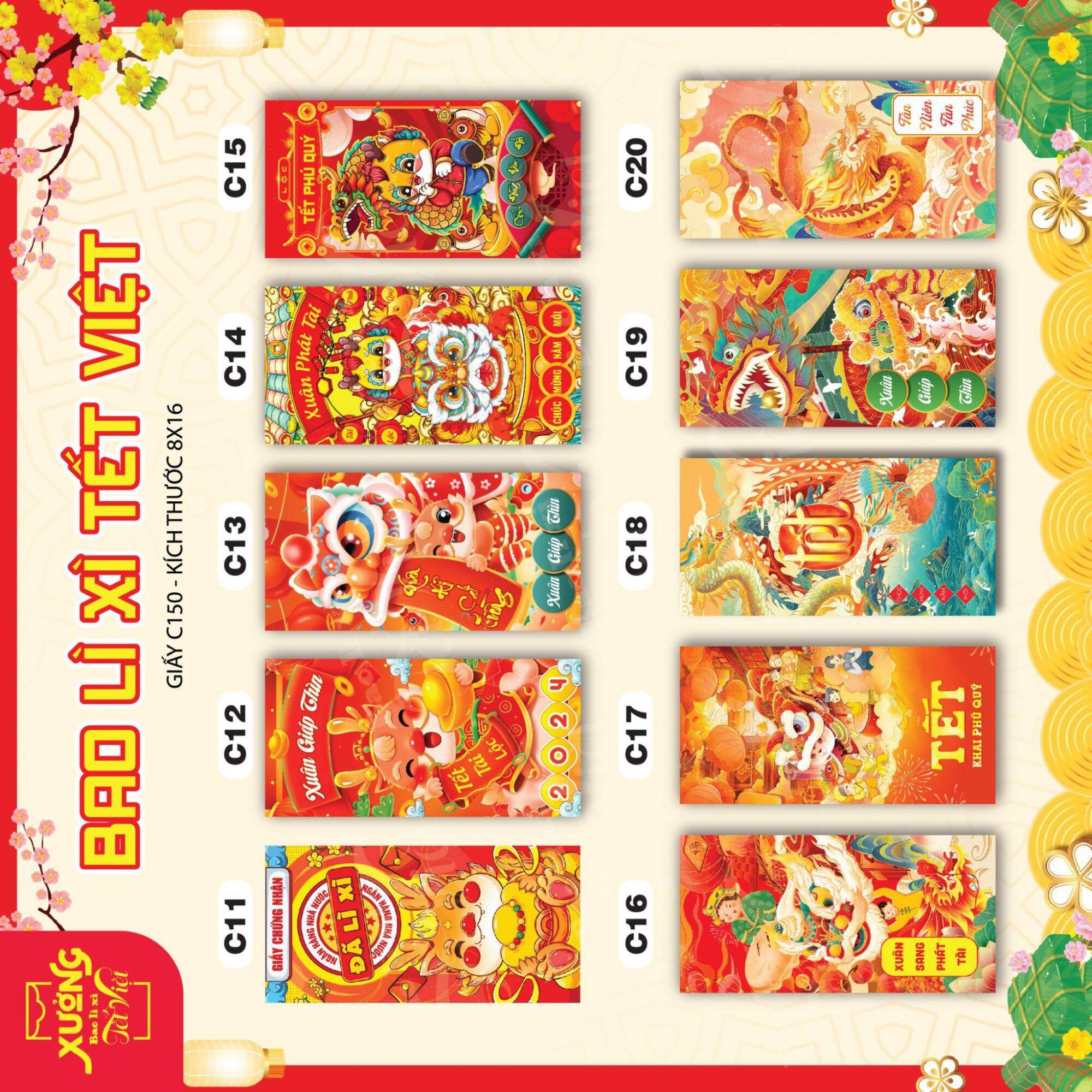 Combo 100 bao lì xì tết giáp thìn 2024