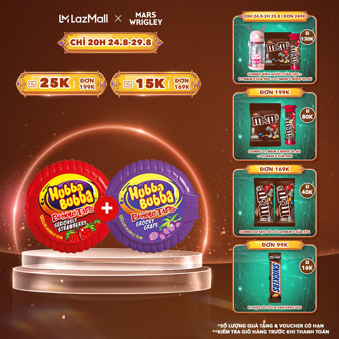 Combo 2 hộp kẹo Sing-gum Hubba Bubba vị dâu + nho
