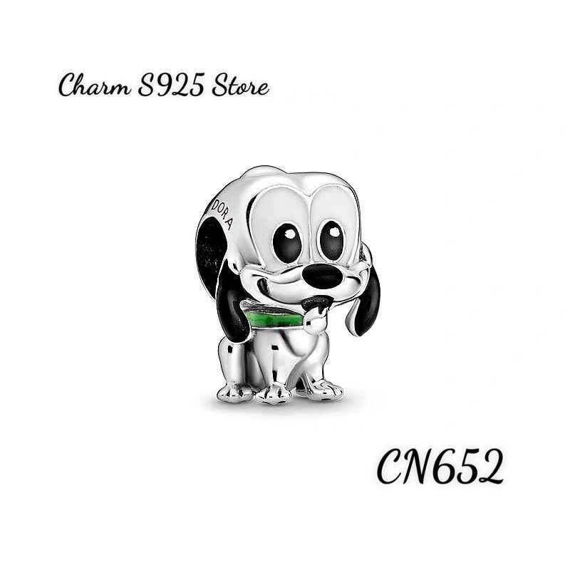 Charm pan ale cún con đeo nơ xanh bạc s925