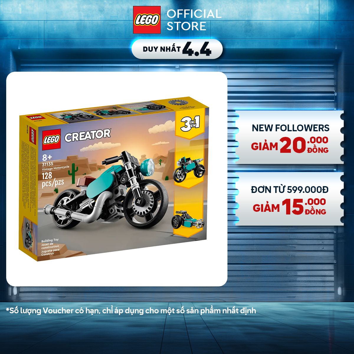 LEGO CREATOR 31135 Xe Mô Tô Cổ Điển (128 chi tiết)