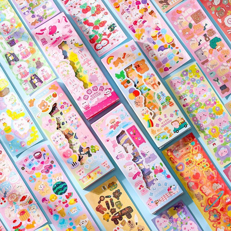 🌸Hộp 50 tấm sticker chủ đề gấu thỏ dễ thương🌸